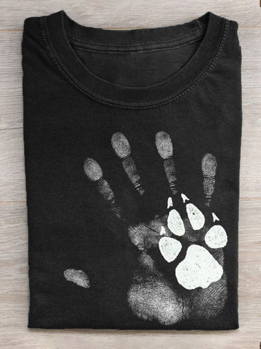 Women's Funny Paw Print Washed T-Shirt