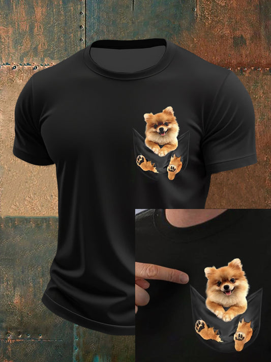 Men's Cute Puppy 3D Print Pocket Short Sleeves T-Shirt