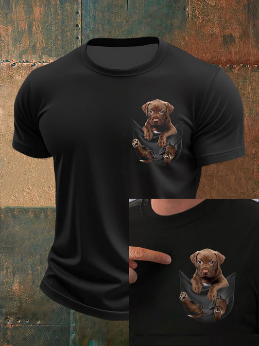 Men's Cute Puppy 3D Print Pocket Short Sleeves T-Shirt