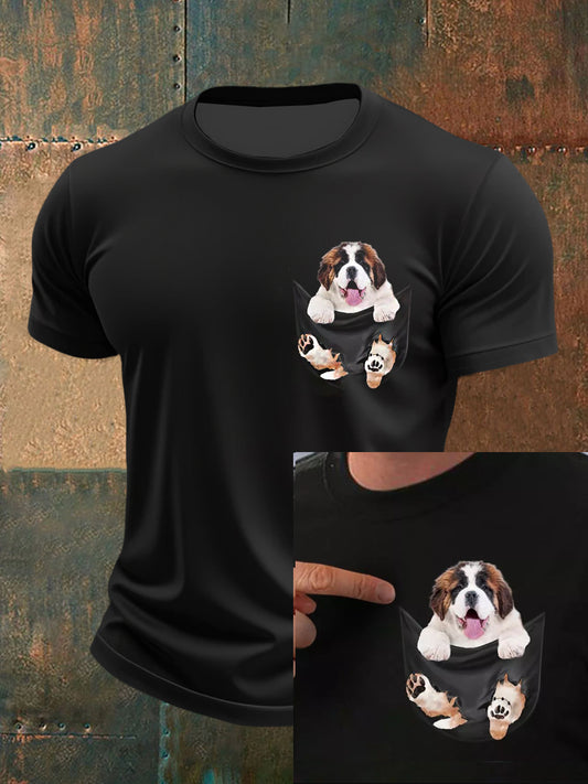 Men's Cute Puppy 3D Print Pocket Short Sleeves T-Shirt