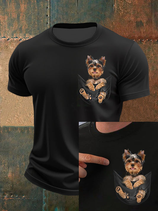 Men's Cute Puppy 3D Print Pocket Short Sleeves T-Shirt