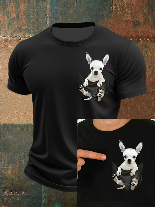 Men's Cute Puppy 3D Print Pocket Short Sleeves T-Shirt