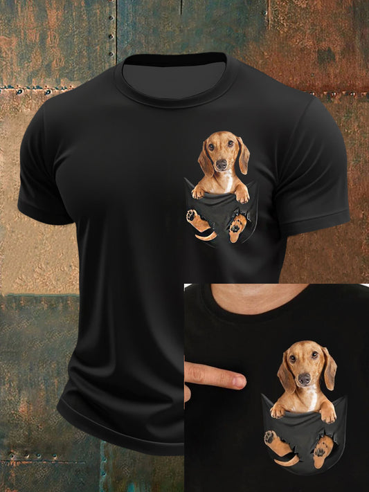 Men's Cute Puppy 3D Print Pocket Short Sleeves T-Shirt