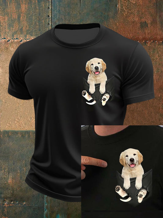 Men's Cute Puppy 3D Print Pocket Short Sleeves T-Shirt