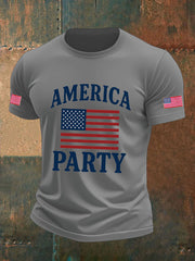 Camiseta de manga corta con estampado de fiesta americana para hombre