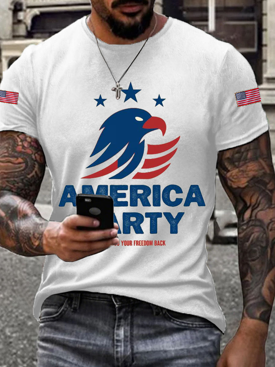 Camiseta de manga corta con estampado de fiesta americana para hombre
