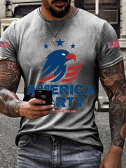 Camiseta de manga corta con estampado de fiesta americana para hombre