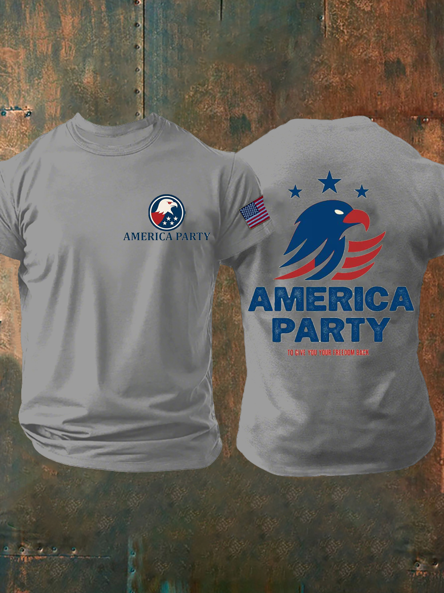 Camiseta de manga corta con estampado de fiesta americana para hombre