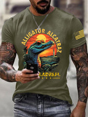 Men's Retro Alligator Alcatraz Funny Florida Everglades Dark Humor Short Sleeve T-shirt