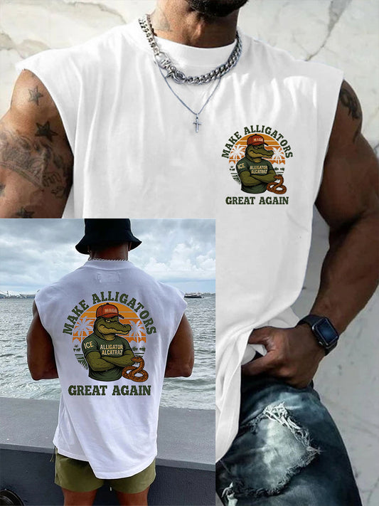 Men's Retro Alligator Alcatraz Funny Florida Everglades Dark Humor Vests