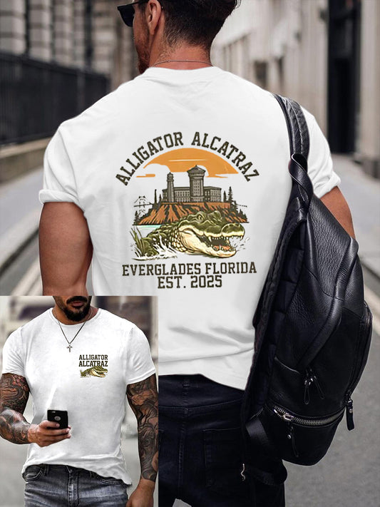 Men's Retro Alligator Alcatraz Funny Florida Everglades Dark Humor Short Sleeve T-shirt
