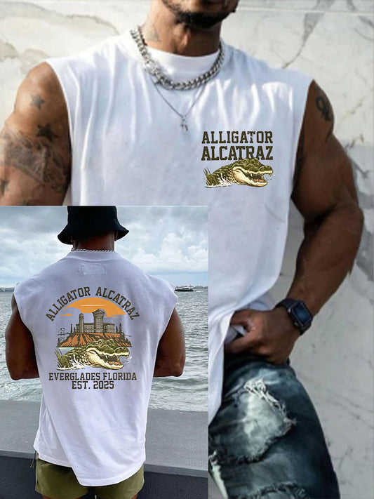 Men's Retro Alligator Alcatraz Funny Florida Everglades Dark Humor Vests