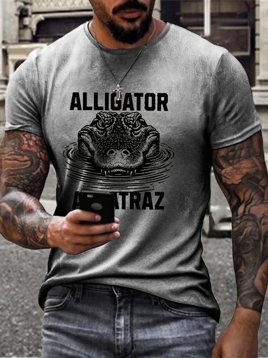 Men's Alligator Alcatraz Funny Florida Everglades Dark Humor Printed T-shirt
