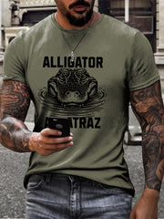 Camiseta estampada con humor negro de los Everglades de Florida y caimán de Alcatraz para hombre
