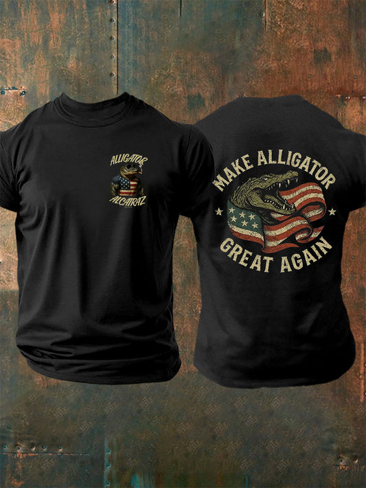 Men's Retro Alligator Alcatraz Funny Florida Everglades Dark Humor  Short Sleeve Tee