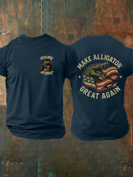 Men's Retro Alligator Alcatraz Funny Florida Everglades Dark Humor  Short Sleeve Tee