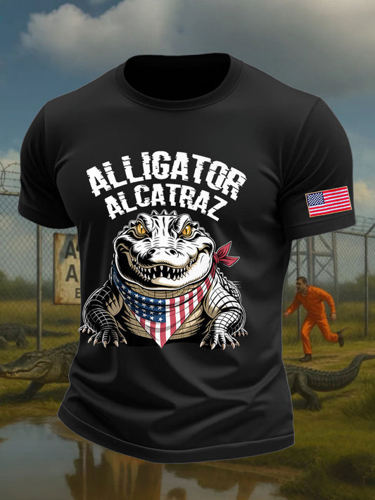 Men's Alligator Alcatraz Funny Florida Everglades Dark Humor Printed T-shirt