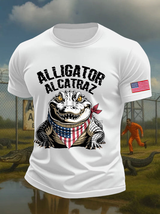 Men's Alligator Alcatraz Funny Florida Everglades Dark Humor Printed T-shirt