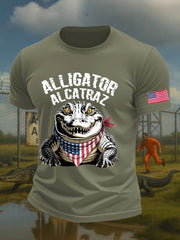 Camiseta estampada con humor negro de los Everglades de Florida y caimán de Alcatraz para hombre