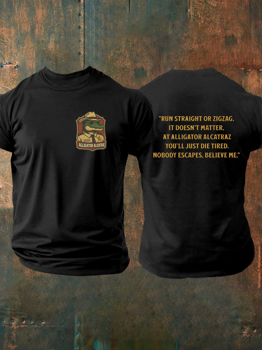 Men's Retro Alligator Alcatraz Funny Florida Everglades Dark Humor  Short Sleeve Tee