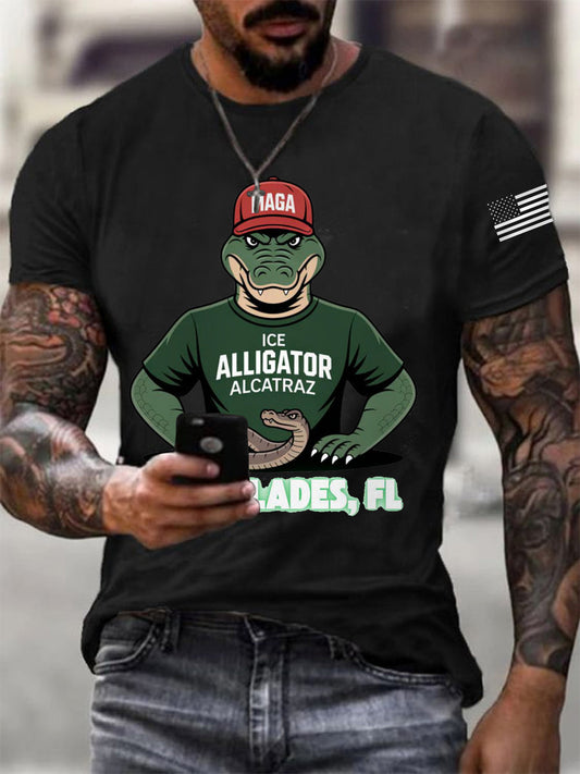Men's Retro Alligator Alcatraz Funny Florida Everglades Dark Humor Tee
