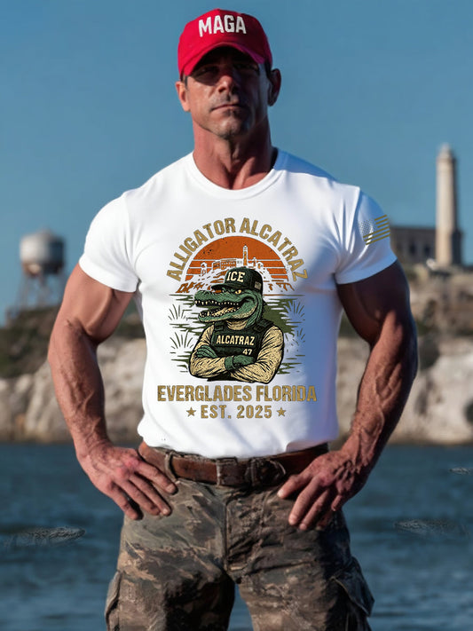 Men's Retro Alligator Alcatraz Funny Florida Everglades Dark Humor Tee