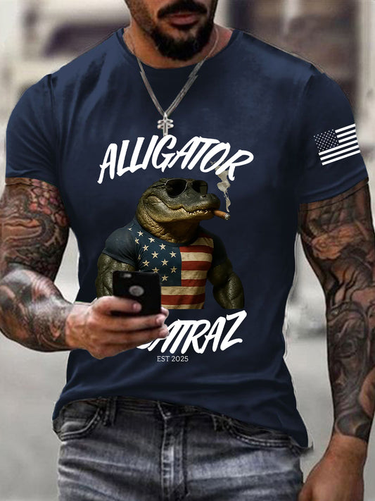 Men's Retro Alligator Alcatraz Funny Florida Everglades Dark Humor  Short Sleeve Tee