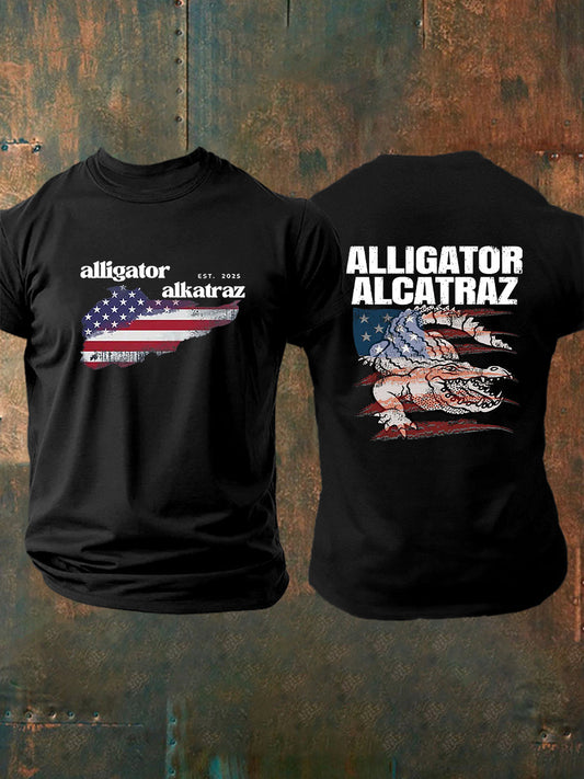 Men's Retro Alligator Alcatraz Funny Florida Everglades Dark Humor  Short Sleeve Tee