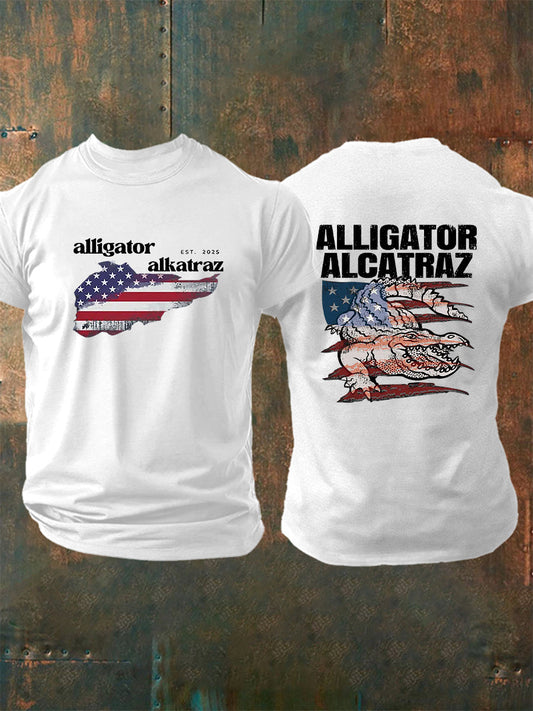 Men's Retro Alligator Alcatraz Funny Florida Everglades Dark Humor  Short Sleeve Tee