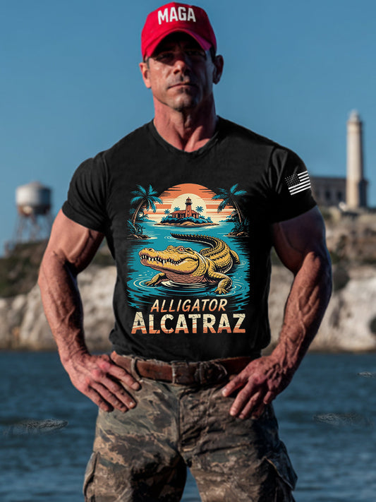 Men's Retro Alligator Alcatraz Funny Florida Everglades Dark Humor Tee