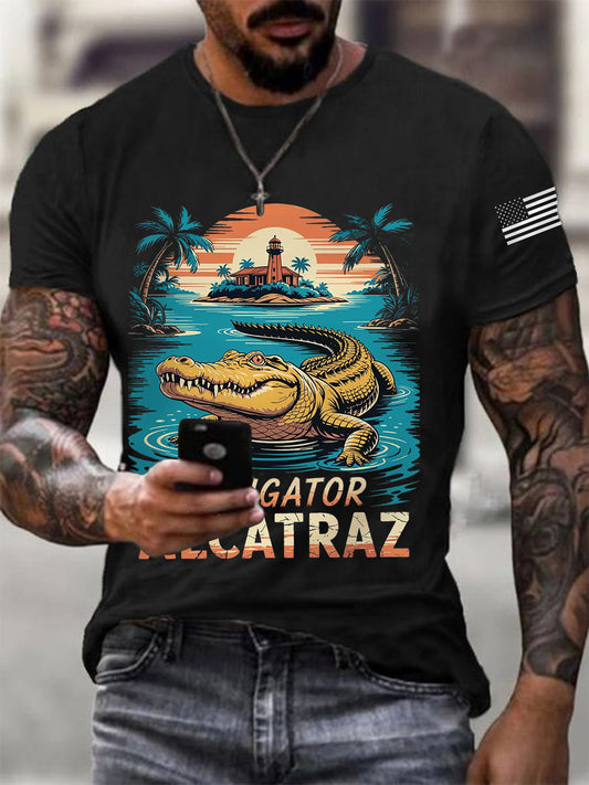Men's Retro Alligator Alcatraz Funny Florida Everglades Dark Humor Tee