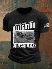 Men's Retro Alligator Alcatraz Funny Florida Everglades Dark Humor  Short Sleeve Tee