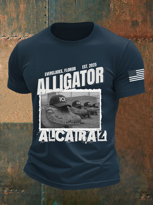 Men's Retro Alligator Alcatraz Funny Florida Everglades Dark Humor  Short Sleeve Tee