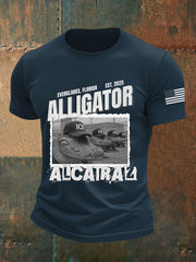 Men's Retro Alligator Alcatraz Funny Florida Everglades Dark Humor  Short Sleeve Tee