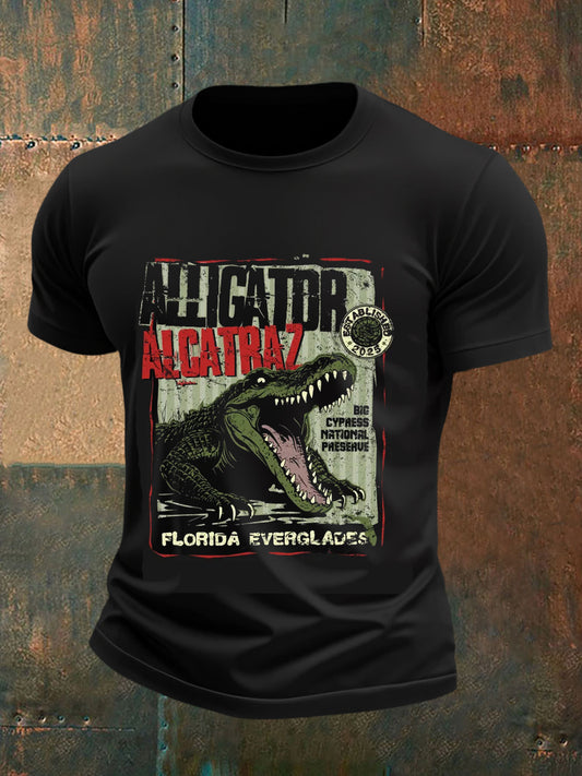 Men's Retro Alligator Alcatraz Funny Florida Everglades Dark Humor  Short Sleeve Tee
