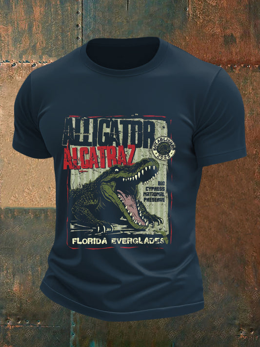 Men's Retro Alligator Alcatraz Funny Florida Everglades Dark Humor  Short Sleeve Tee