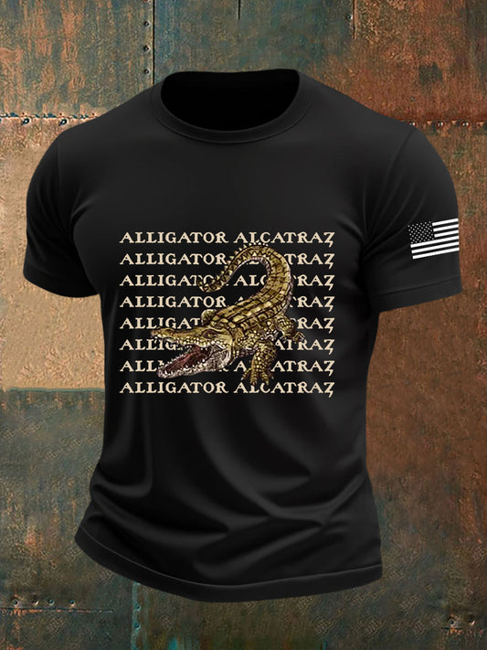 Men's Retro Alligator Alcatraz Funny Florida Everglades Dark Humor  Short Sleeve Tee