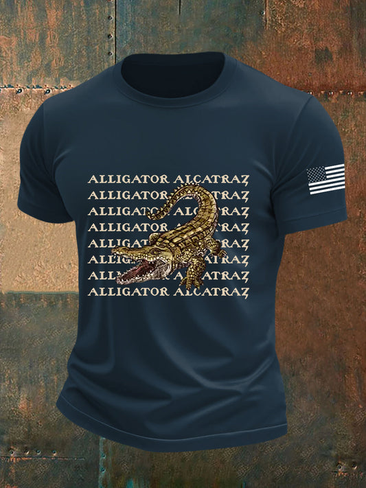 Men's Retro Alligator Alcatraz Funny Florida Everglades Dark Humor  Short Sleeve Tee