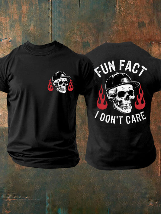 Men's Fun Fact I Don't Care Funny Attitude Skeleton Quote Tee