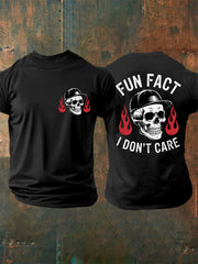 Men's Fun Fact I Don't Care Funny Attitude Skeleton Quote Tee