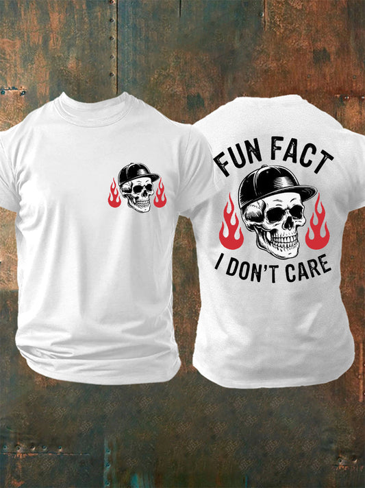 Men's Fun Fact I Don't Care Funny Attitude Skeleton Quote Tee