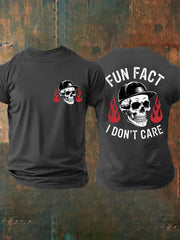 Men's Fun Fact I Don't Care Funny Attitude Skeleton Quote Tee