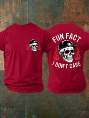 Men's Fun Fact I Don't Care Funny Attitude Skeleton Quote Tee