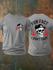 Men's Fun Fact I Don't Care Funny Attitude Skeleton Quote Tee