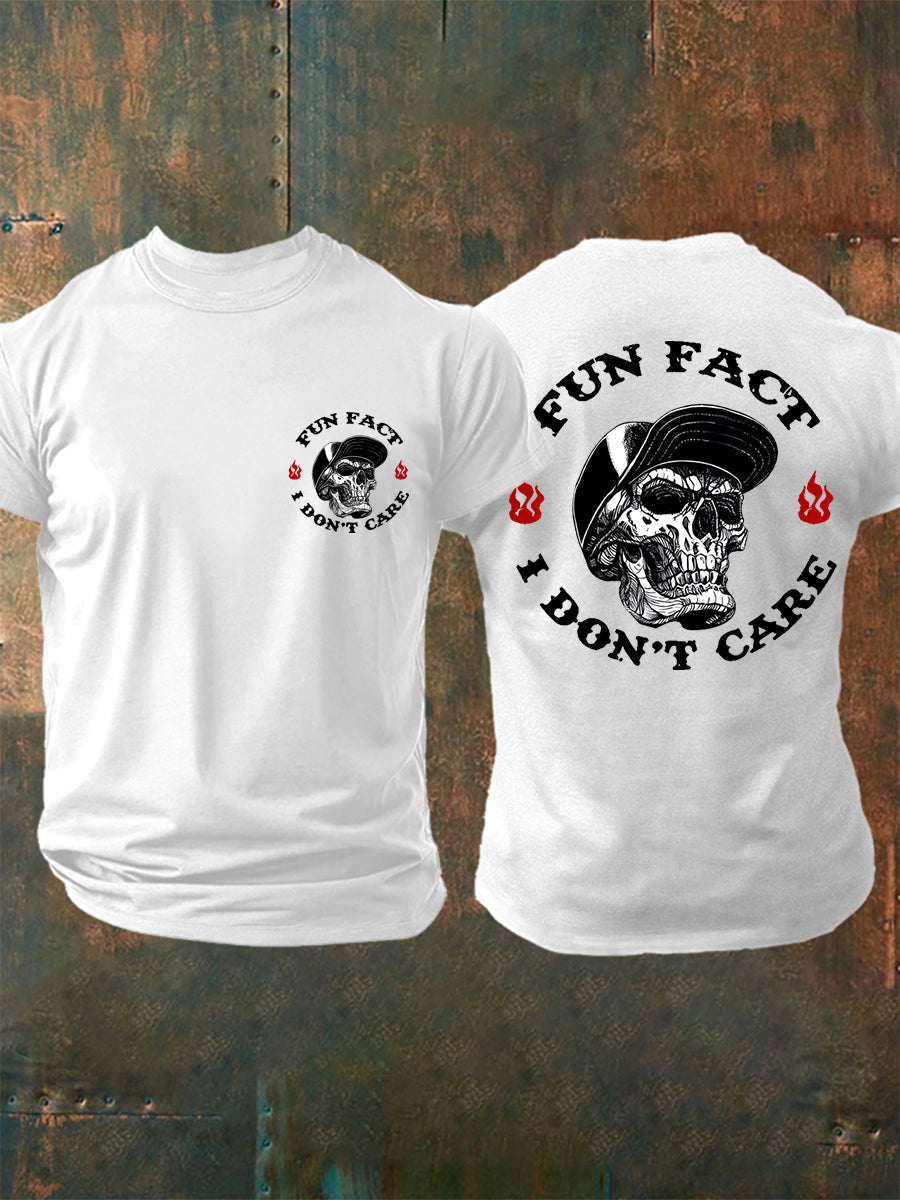 Men's Fun Fact I Don't Care Funny Skeleton Quote Attitude Tee