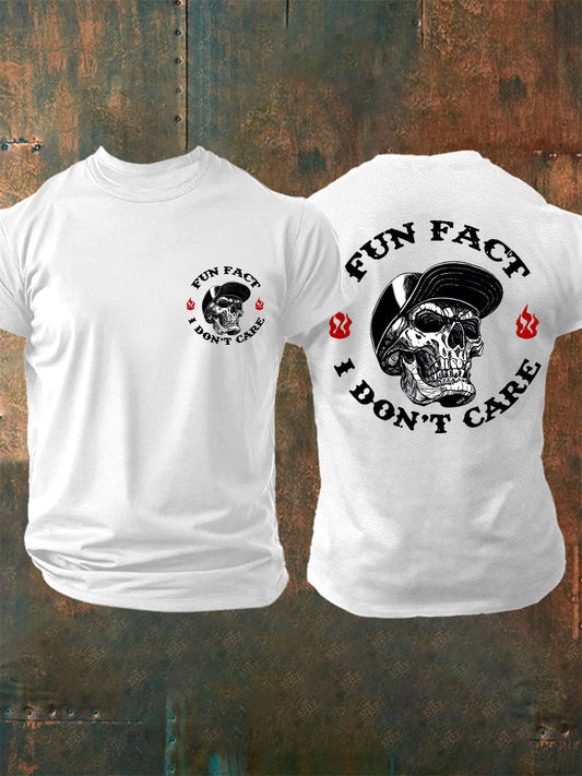 Men's Fun Fact I Don't Care Funny Skeleton Quote Attitude Tee