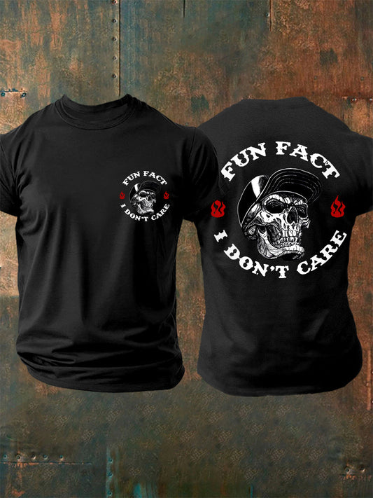 Men's Fun Fact I Don't Care Funny Skeleton Quote Attitude Tee