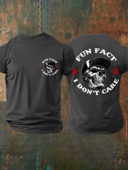 Men's Fun Fact I Don't Care Funny Skeleton Quote Attitude Tee