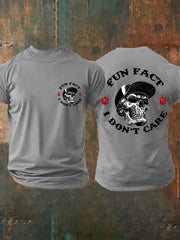 Men's Fun Fact I Don't Care Funny Skeleton Quote Attitude Tee