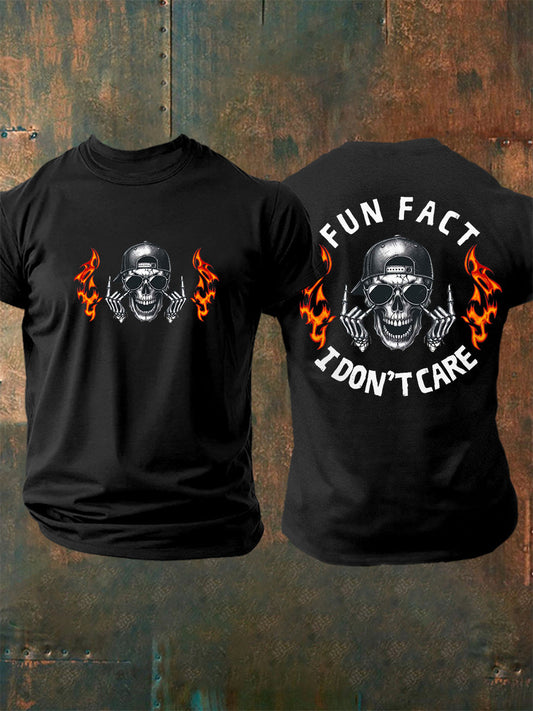 Men's Fun Fact I Don't Care Funny Skeleton Quote Attitude Tee